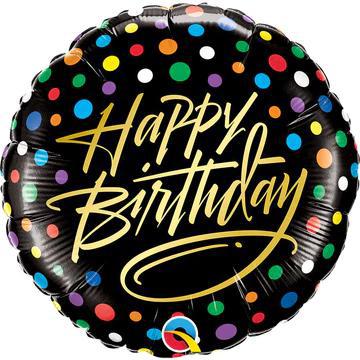Happy Birthday Gold Script & Dots Ballons