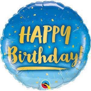 Happy Birthday Blue & Gold Foil Balloons