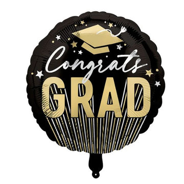 18" Congrats Grad Graduation Black & Gold