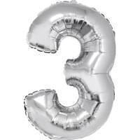 Silver 34" Number 3 Foil Balloon