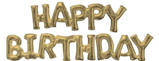 Happy Bday White Gold Script Phrase