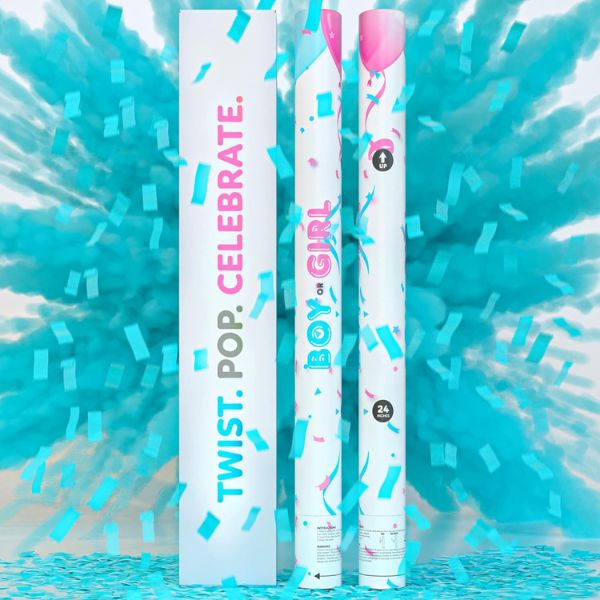 24" Gender Reveal Confetti + Powder Cannon - Boy