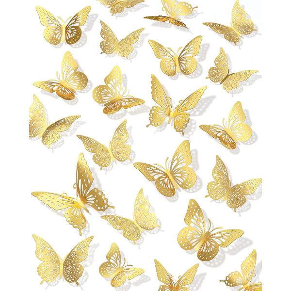 12 Pcs - 3D Gold Butterfly