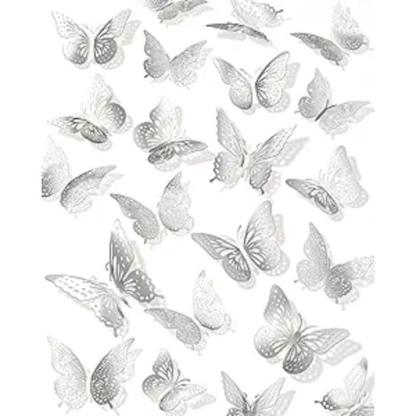 12 Pcs 3D Silver Butterfly Wall Stickers - Elegant Home Decor Set