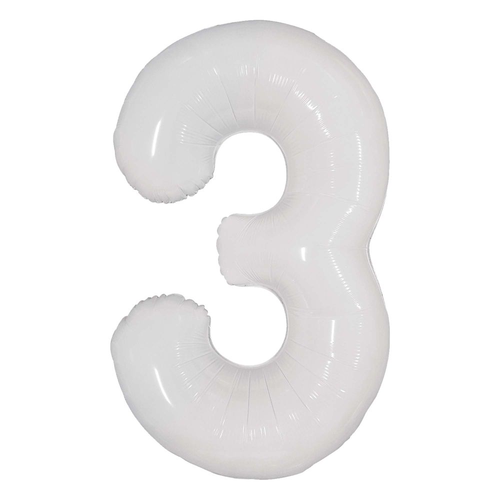 White 32" Number 3 Foil Balloon