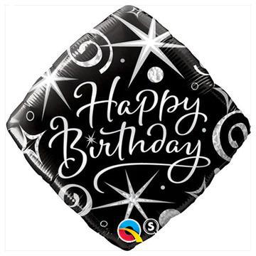 Happy Birthday Silver Sparkles & Swirls Balloons