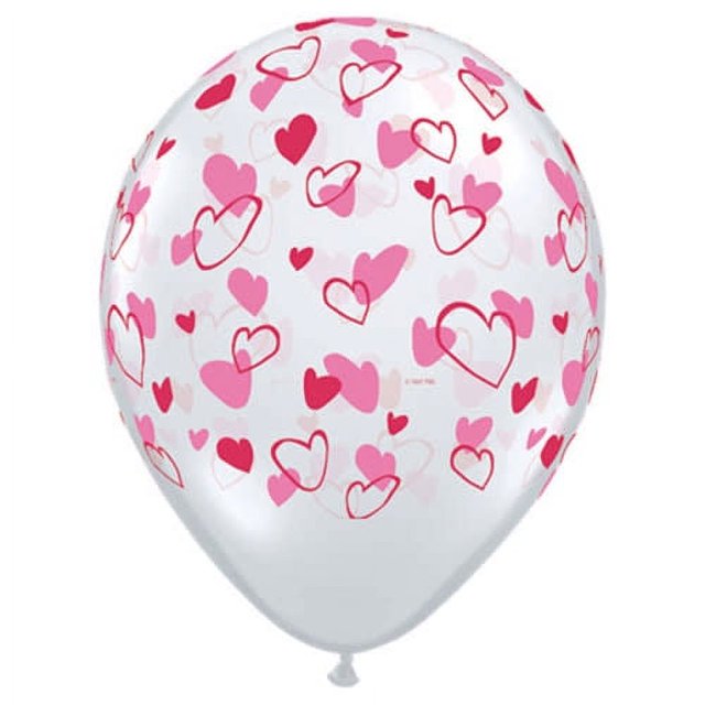 11" Red & Pink Hearts - Diamond Clear Single Balloon