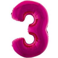 Fuchsia 34" Number 3 Foil Balloon