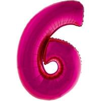 Fuchsia 34" Number 6 Foil Balloon